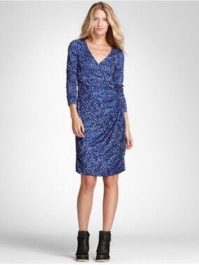 Tory Burch Thamara Silk 3/4 Sleeve Purple Silk Faux Wrap Dress Workwear Office S